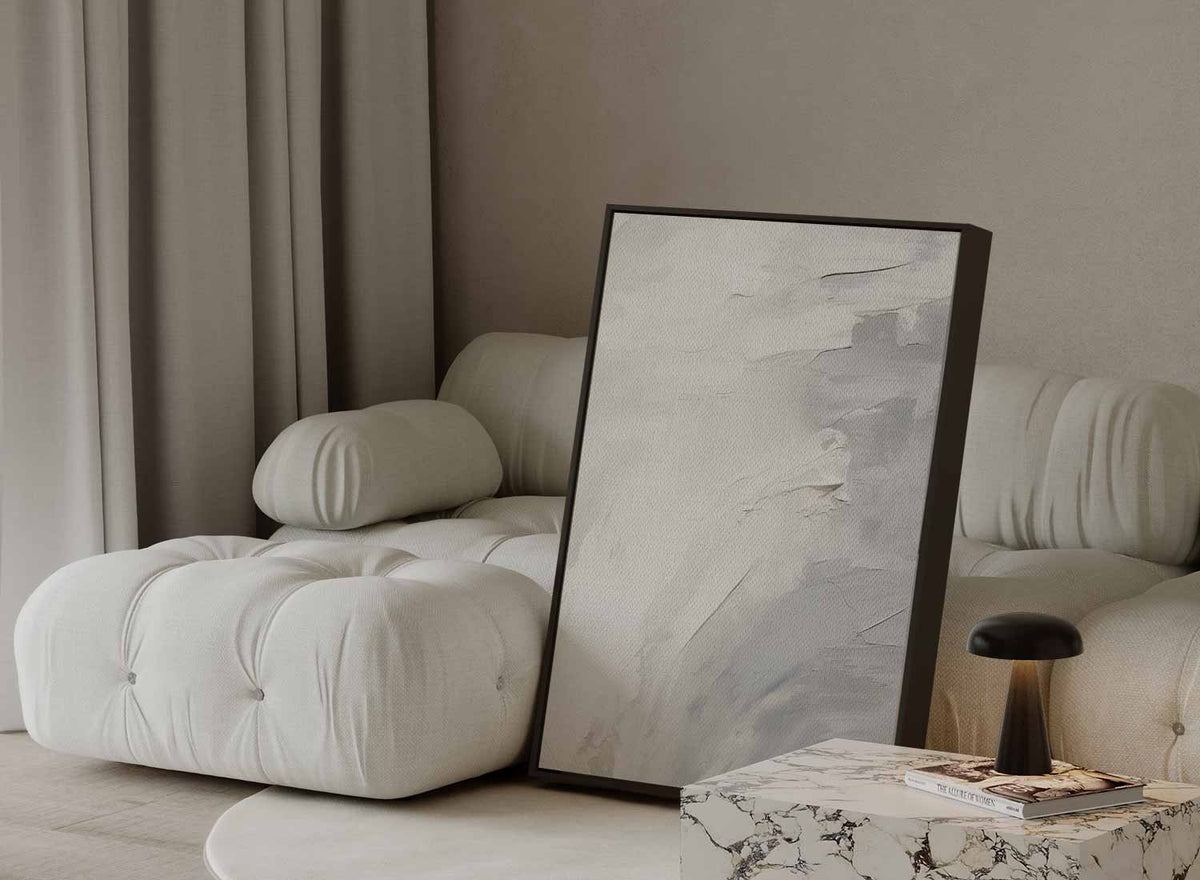 Sereniteit in Wit en Grijs – staande wandkunst voor woonkamer of interieur