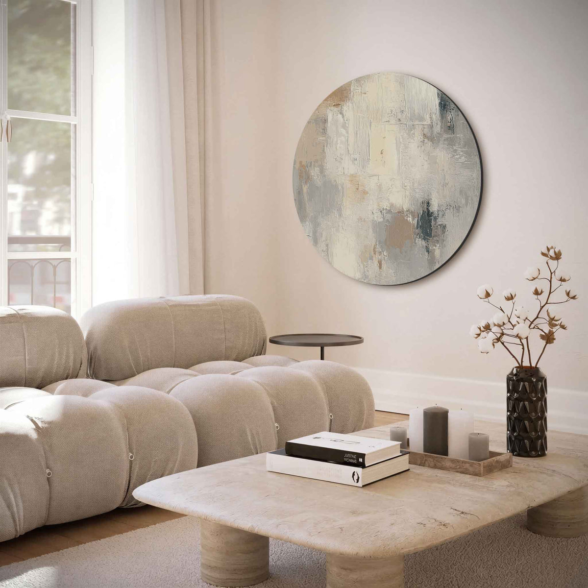 Abstracte beige – moderne abstracte muurcirkel voor aan de muur