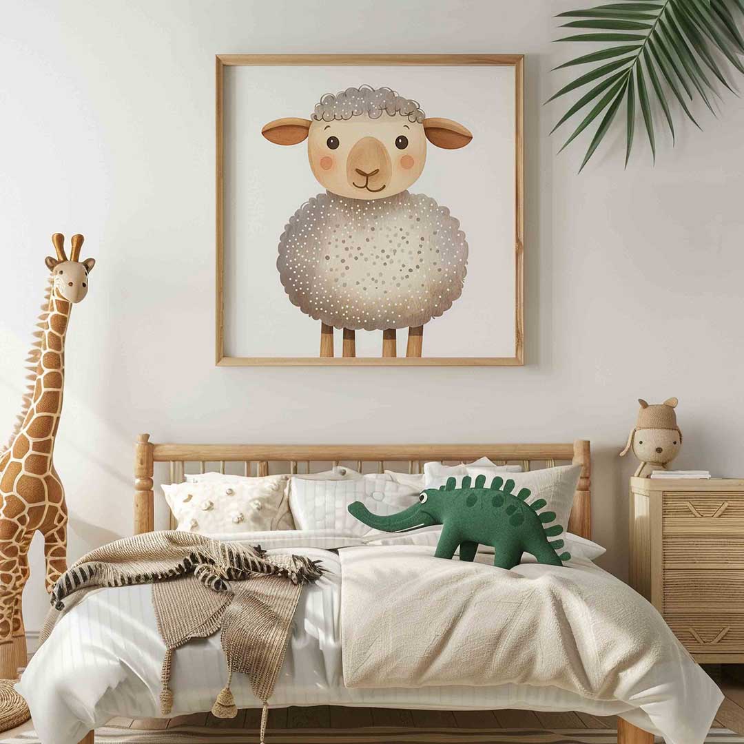 Schattig schaap – vierkante kinderkamer wanddecoratie van WallArtistic