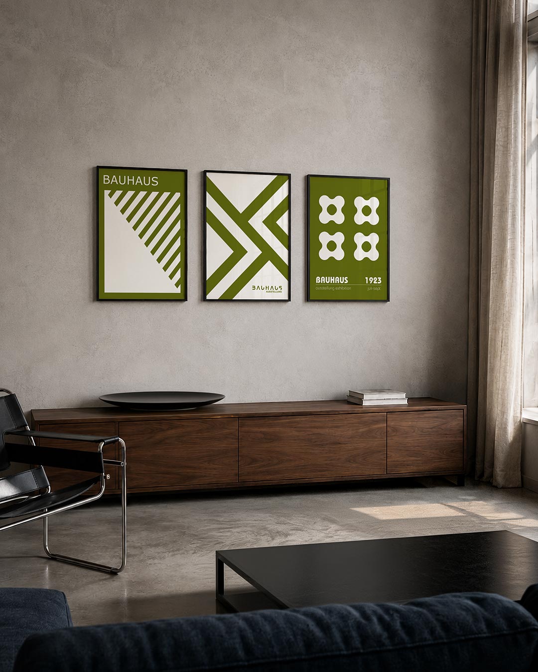 Diagonal lijnen posterset – tweede productweergave – deze posterset in drie delen toont een speels lijnenspel met diagonale