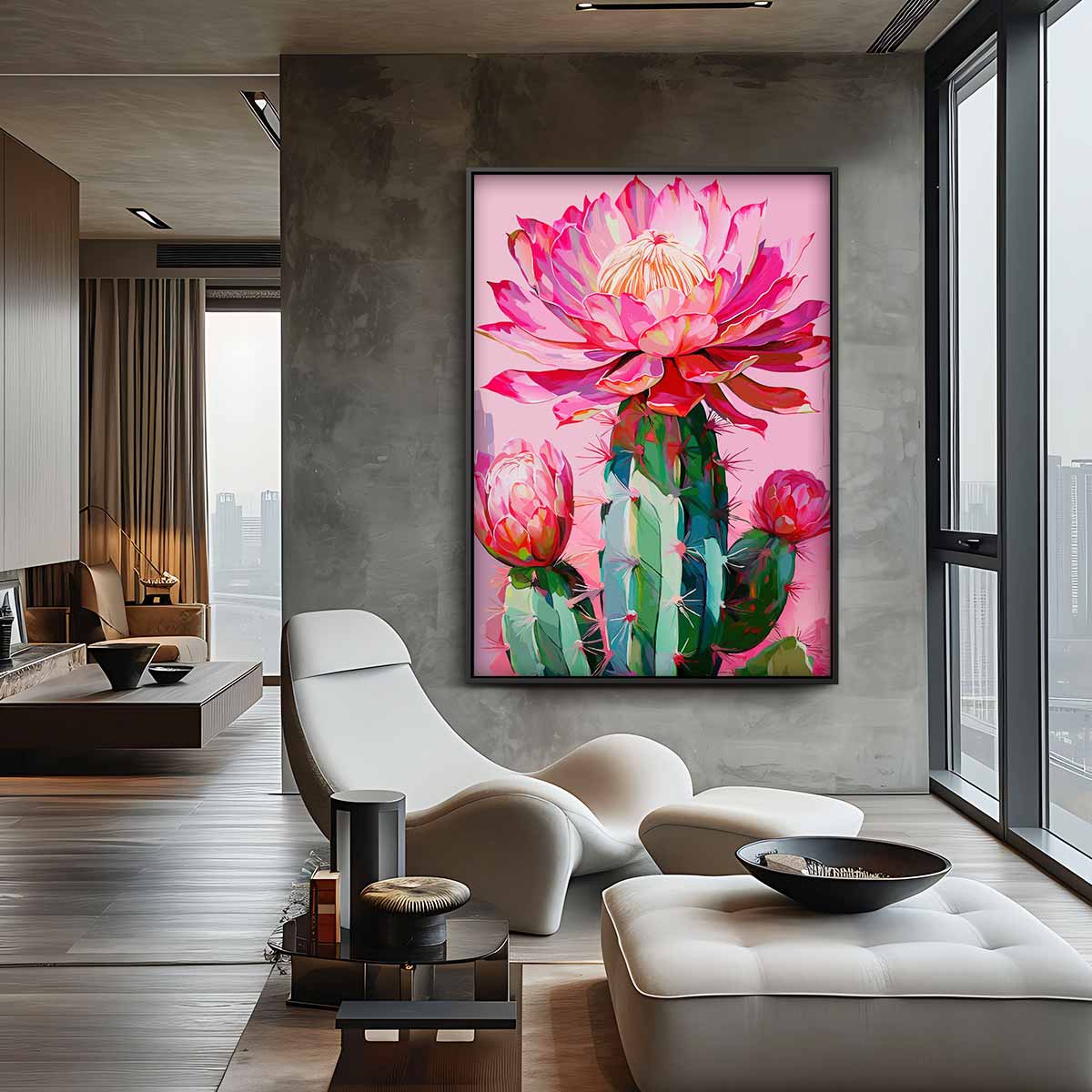 Cactus Bloemkleurenpracht – staand kunstwerk voor modern interieur