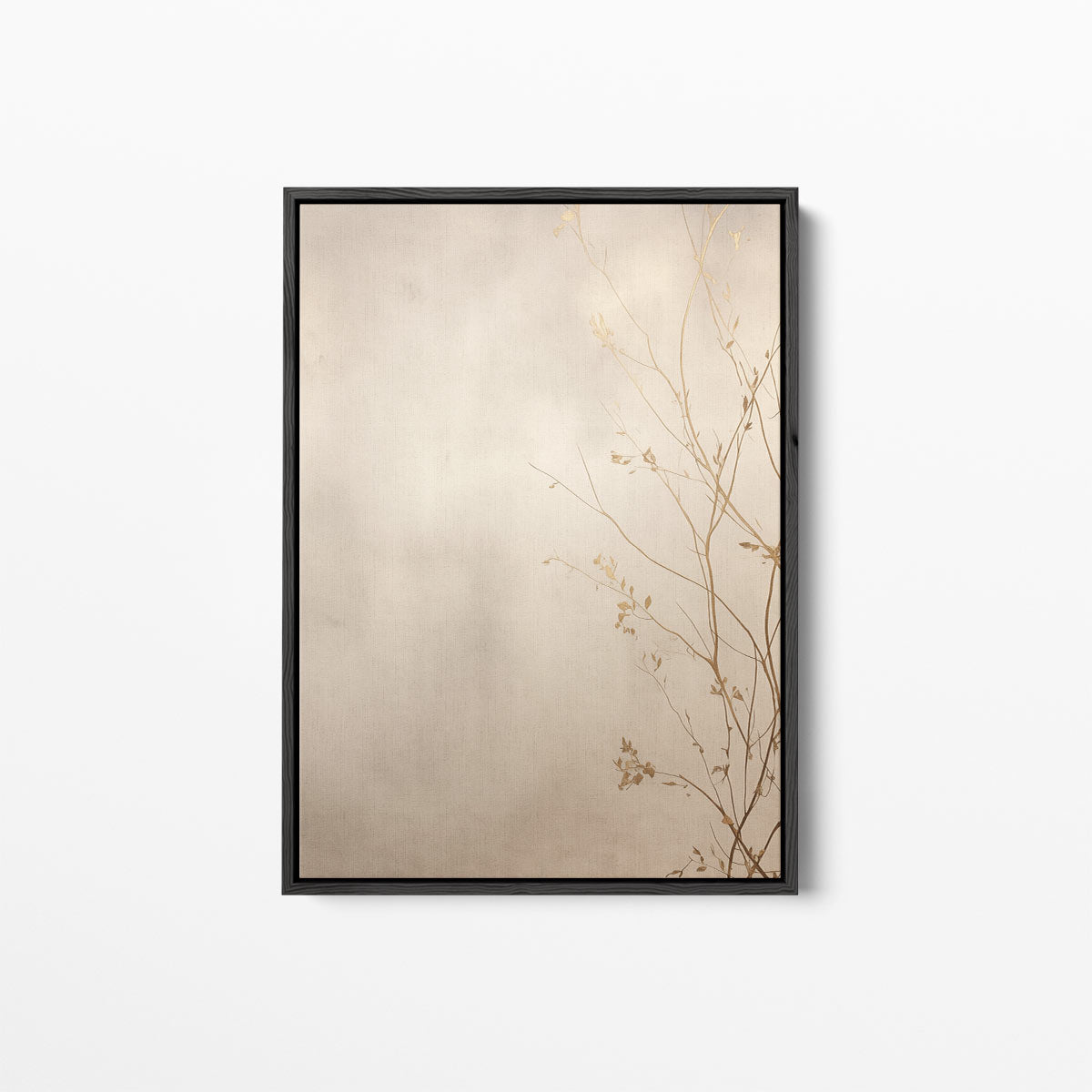 Gouden Zweepslag: Minimalistische Takken – canvas kunstwerk als wanddecoratie