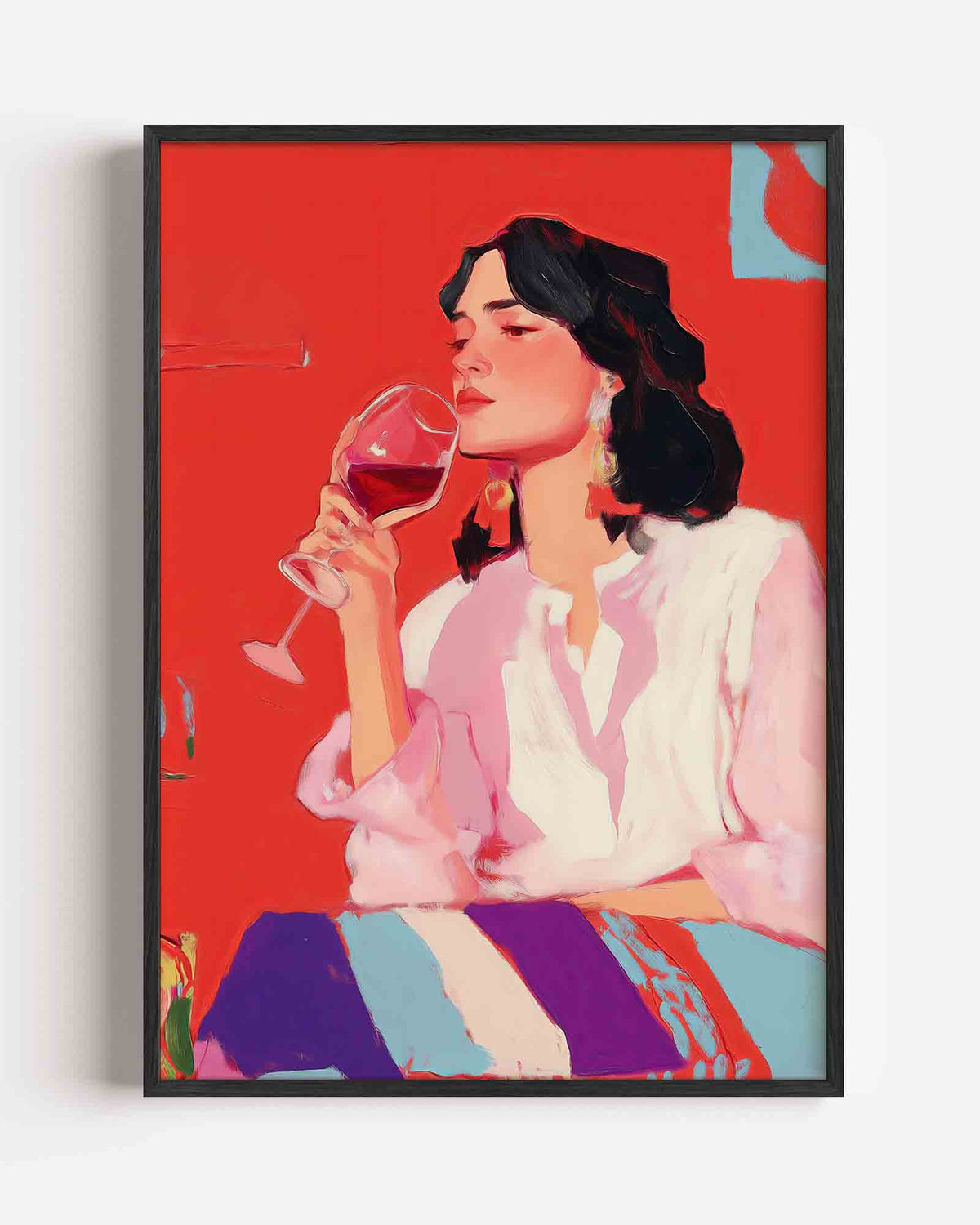 Vrouw met wijnglas – dromerige illustratie poster als wanddecoratie