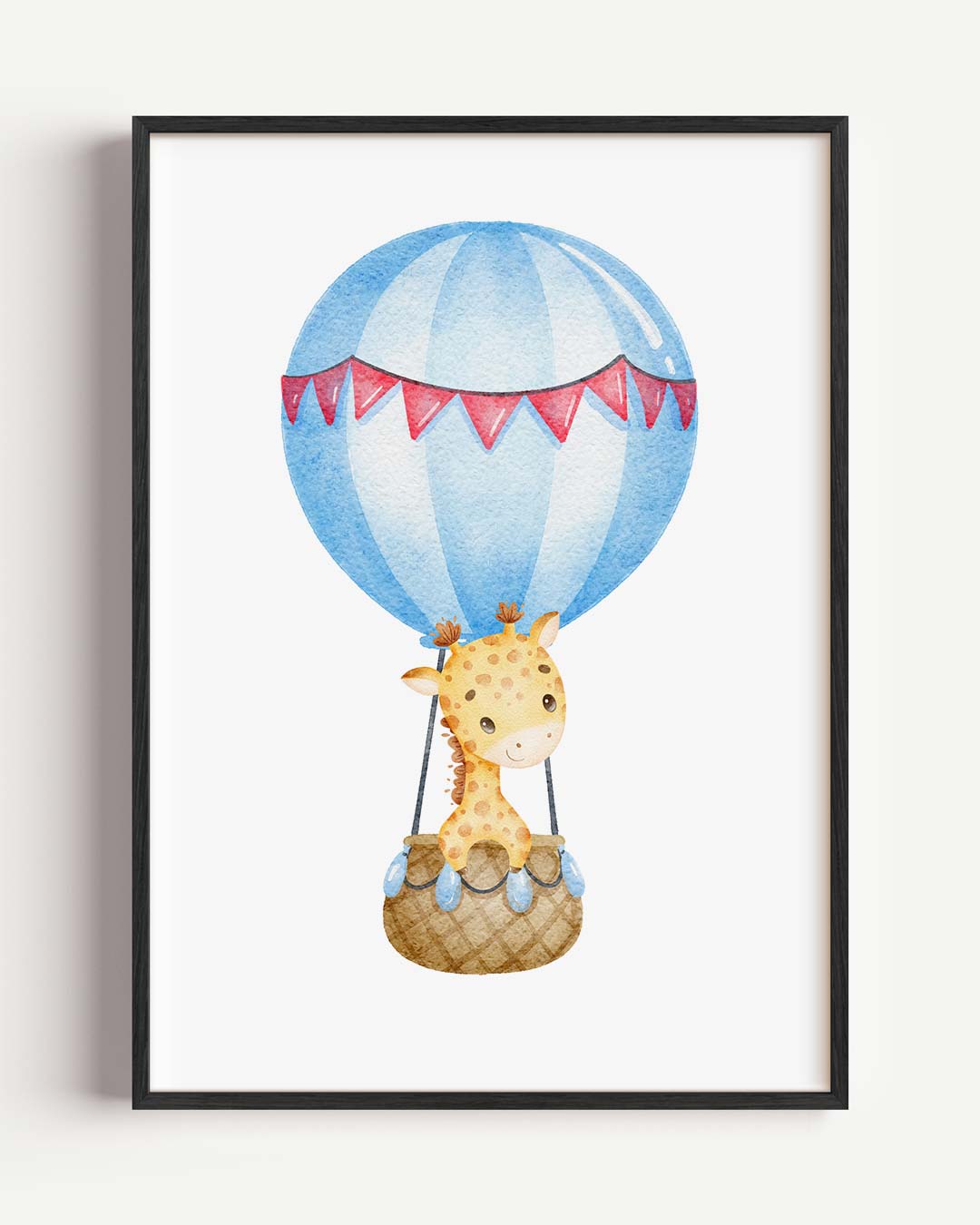 Schattige Giraffe in Luchtballon – kids portret poster als wanddecoratie