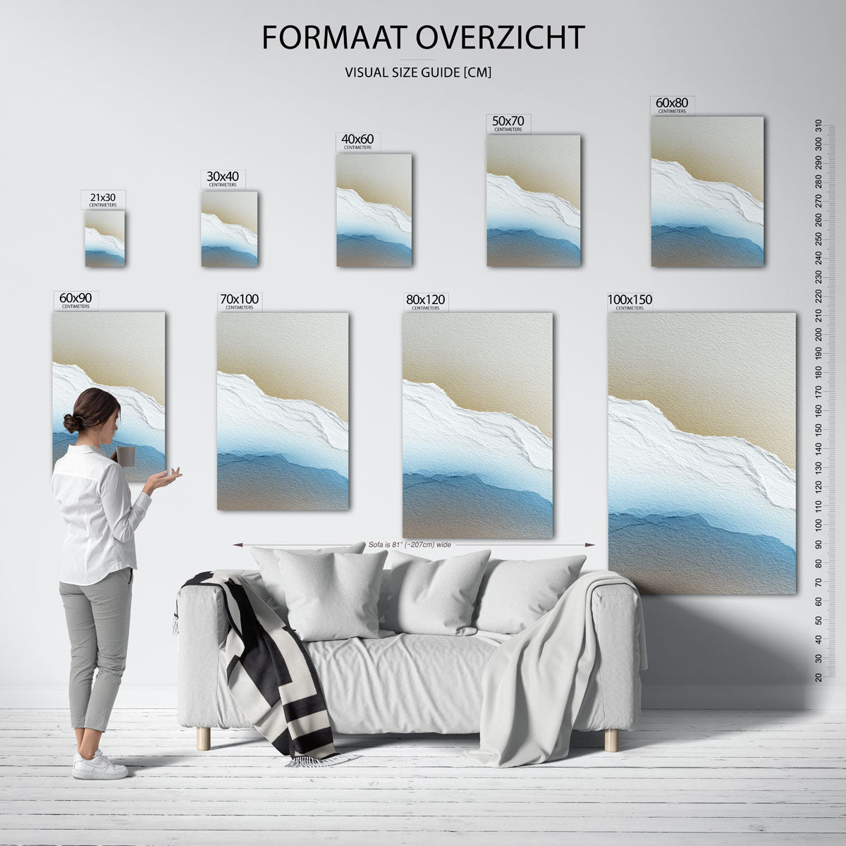 Gelaagde bergen – staande muurposter met abstracte vormen