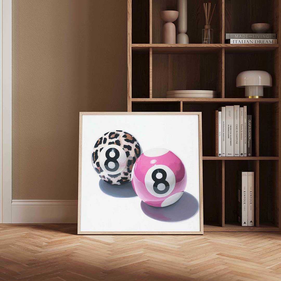 Twee biljartballen – kleurrijke Pop Art poster in vierkant formaat