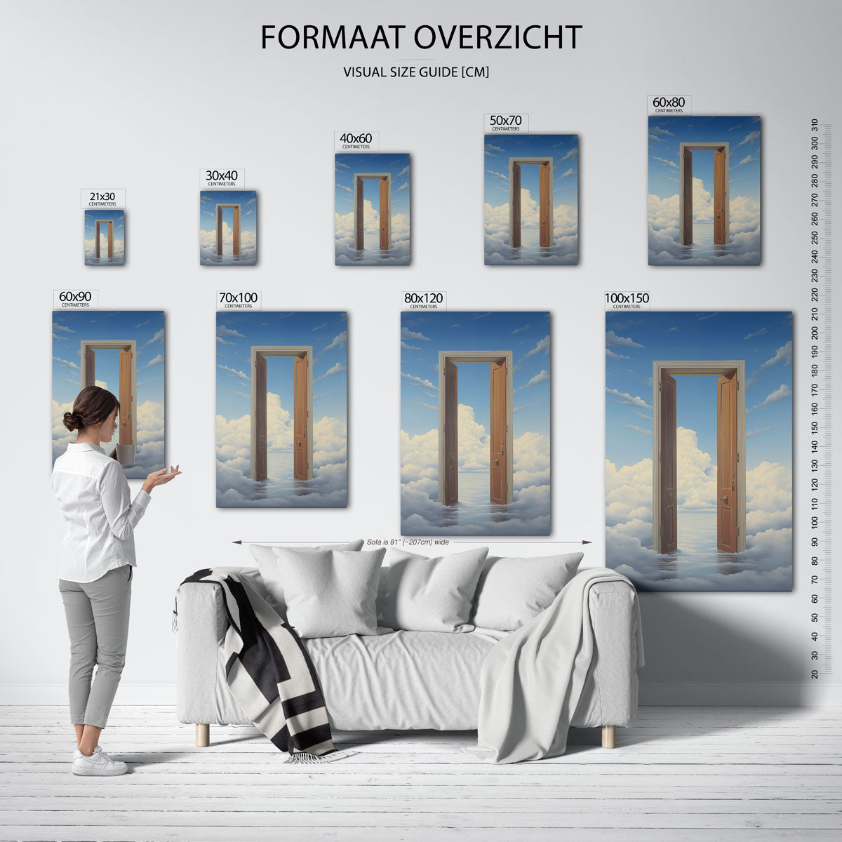 Deur naar wolken – staande muurposter met surrealistische uitstraling