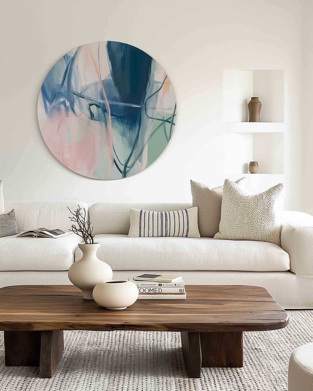 Abstracte vormen – muurcirkel met kleur en vormen voor aan de muur
