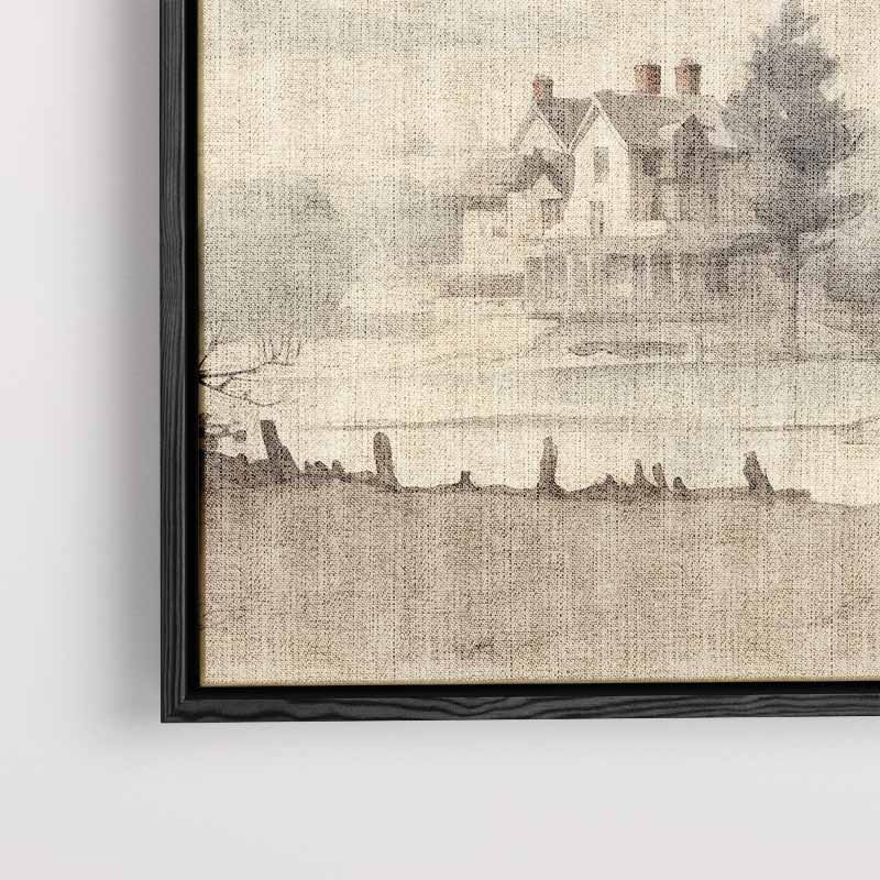 Rustiek Landschap met Landhuis – staand kunstwerk voor modern interieur