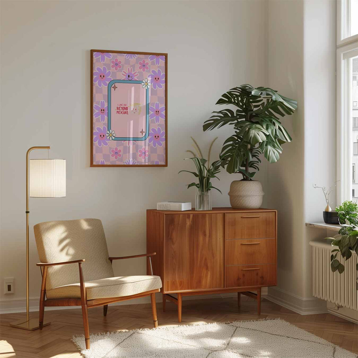 Liefdevolle Bloemen – staande muurposter met zomerse uitstraling