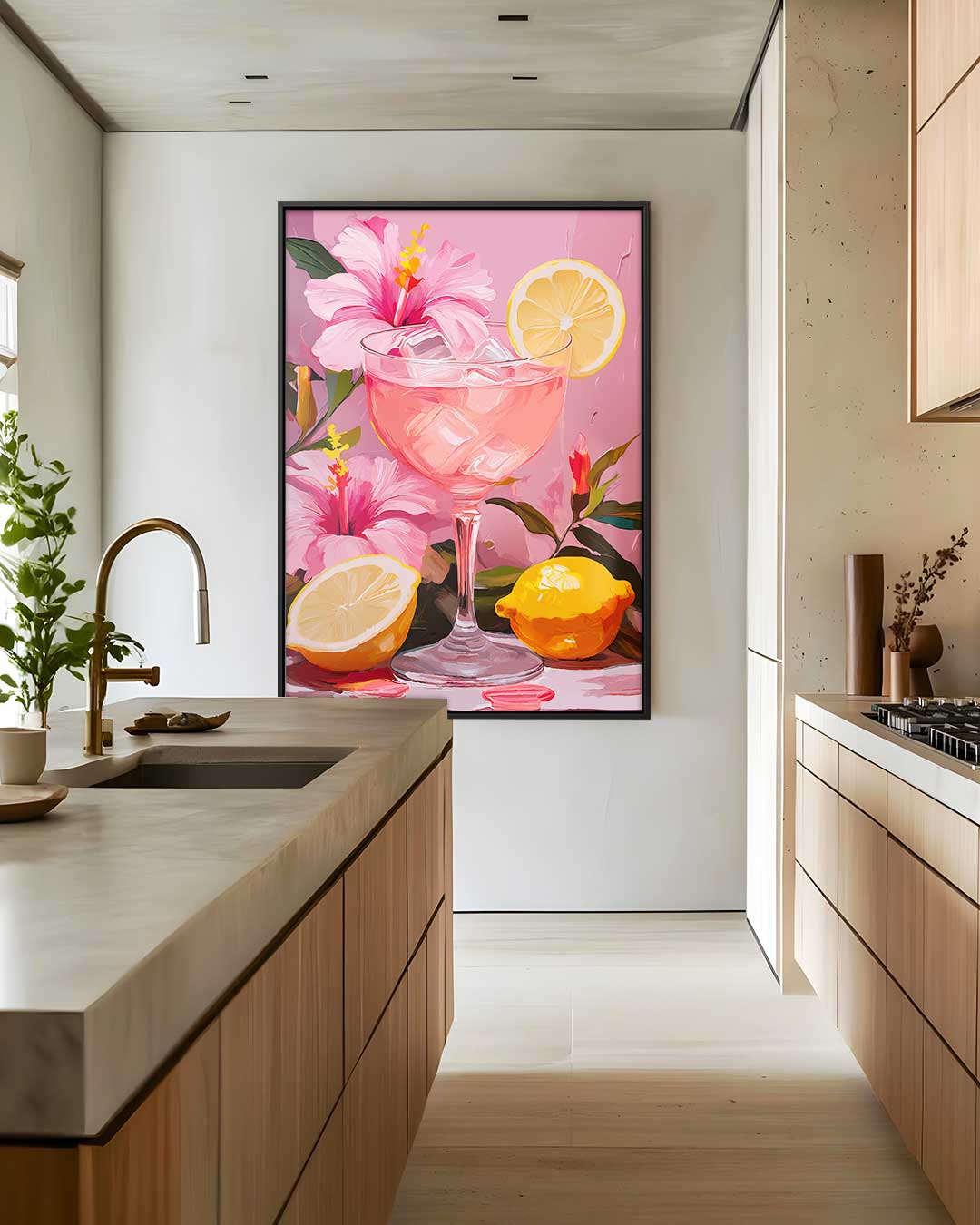 Zomerse Cocktail met Hibiscus en Citroen – staand kunstwerk voor modern interieur