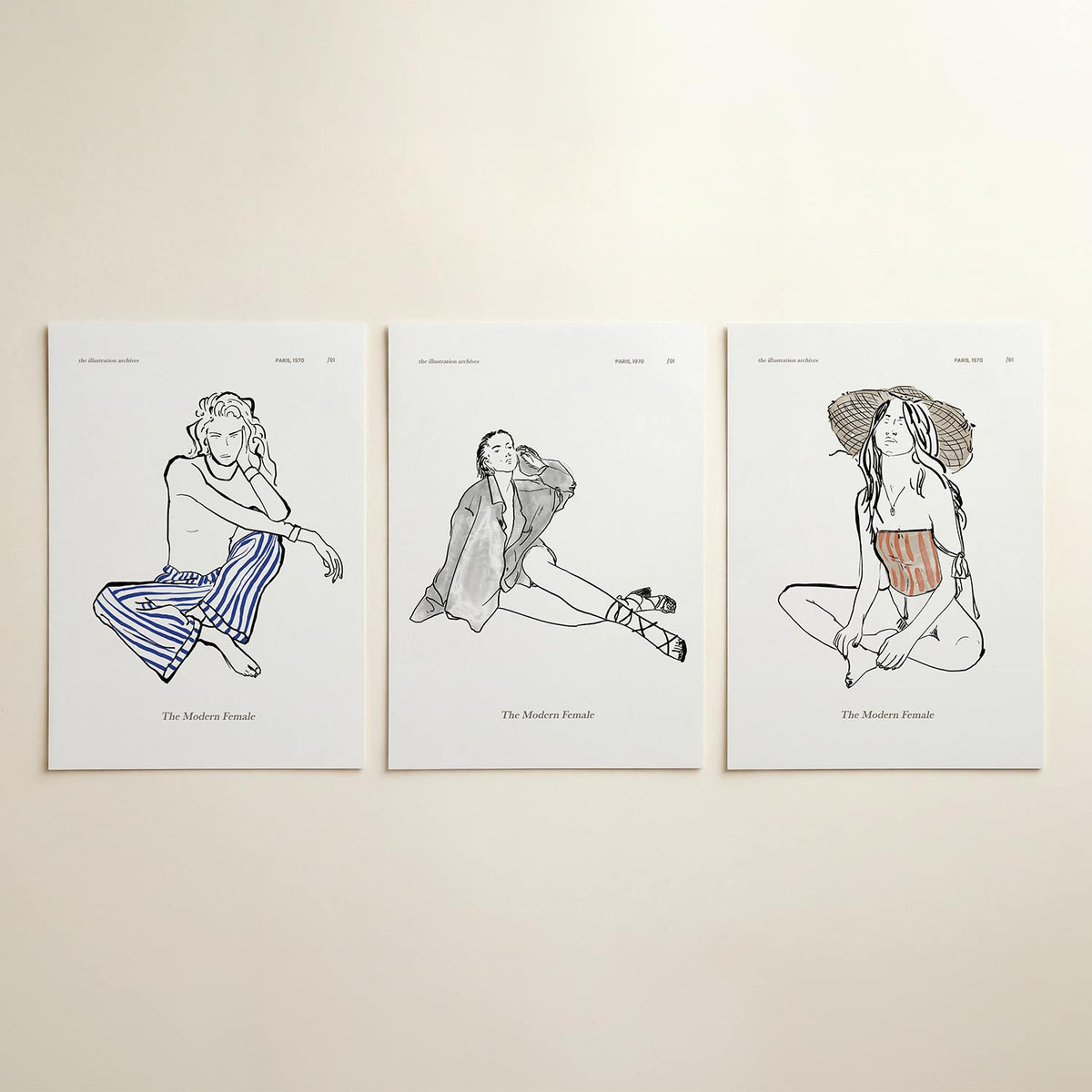 Lijnen en strepen driedelige posterset in tweede interieur