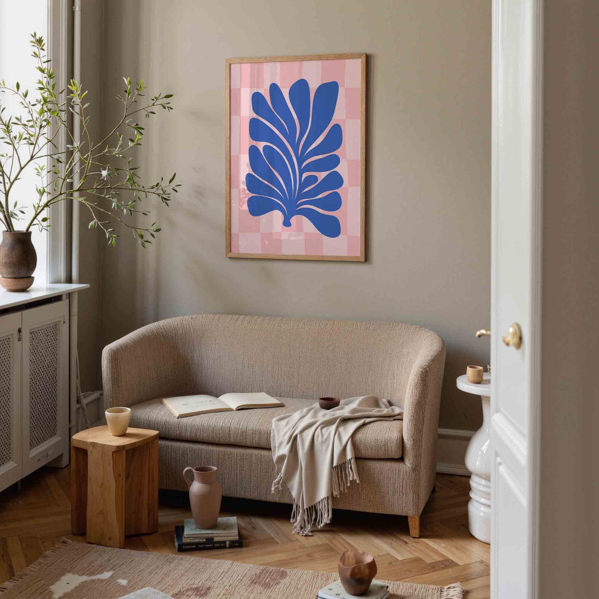 Blauwe bladeren – botanische poster in staand formaat