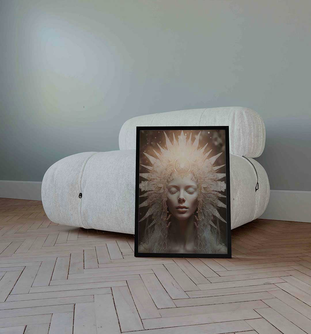Vrouw met kroon – surrealistische wandkunst als portret poster