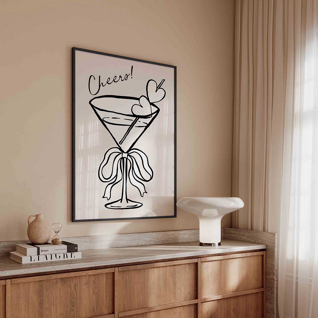 Cheers cocktailglas – kleurrijke Pop Art poster in staand formaat