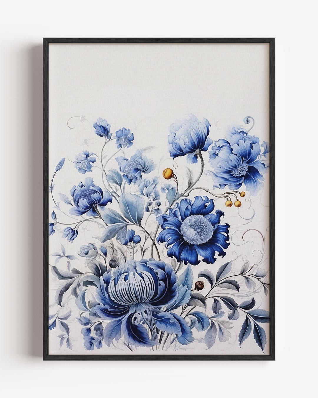 Blauwe bloemen in Delftsblauwe stijl – bloemen portret poster als wanddecoratie