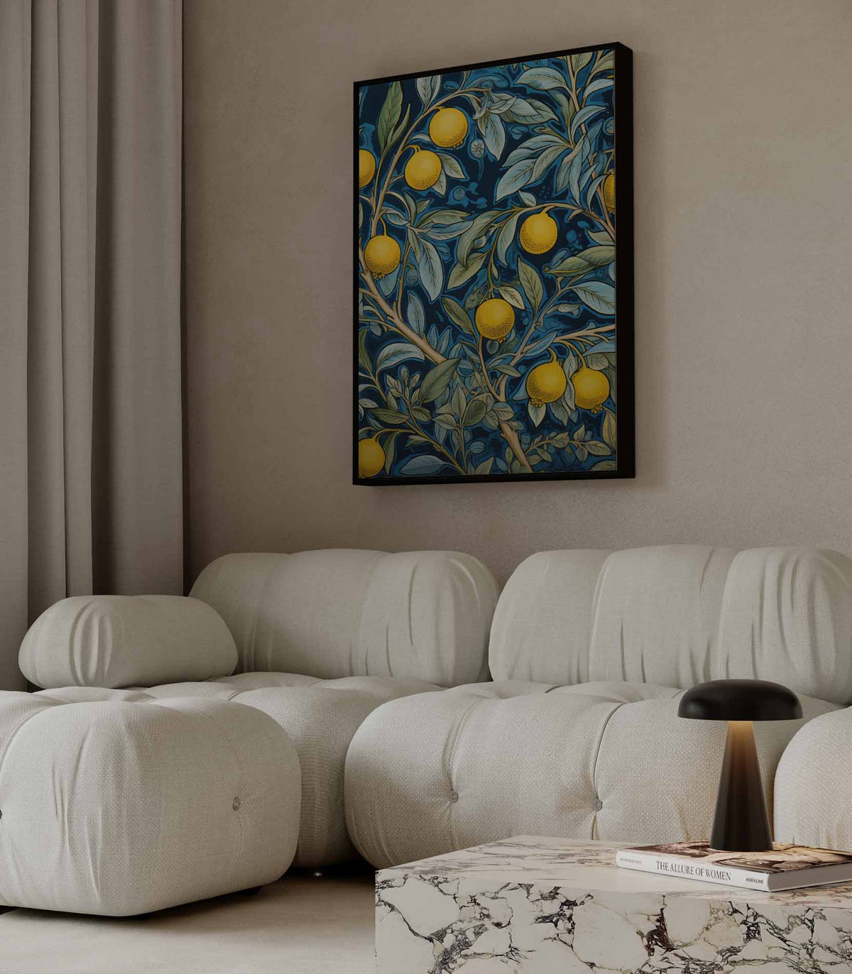 Zonnige Citroenen op Blauw – portret wandkunst van WallArtistic