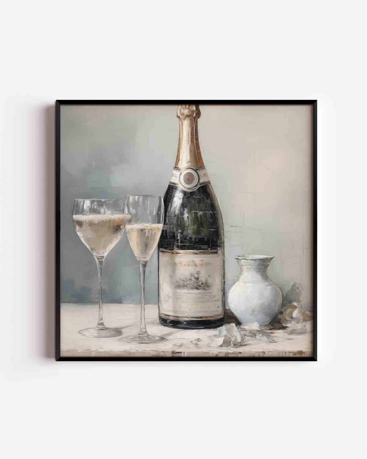 Champagnefles en glazen – kerst vierkante poster als wanddecoratie