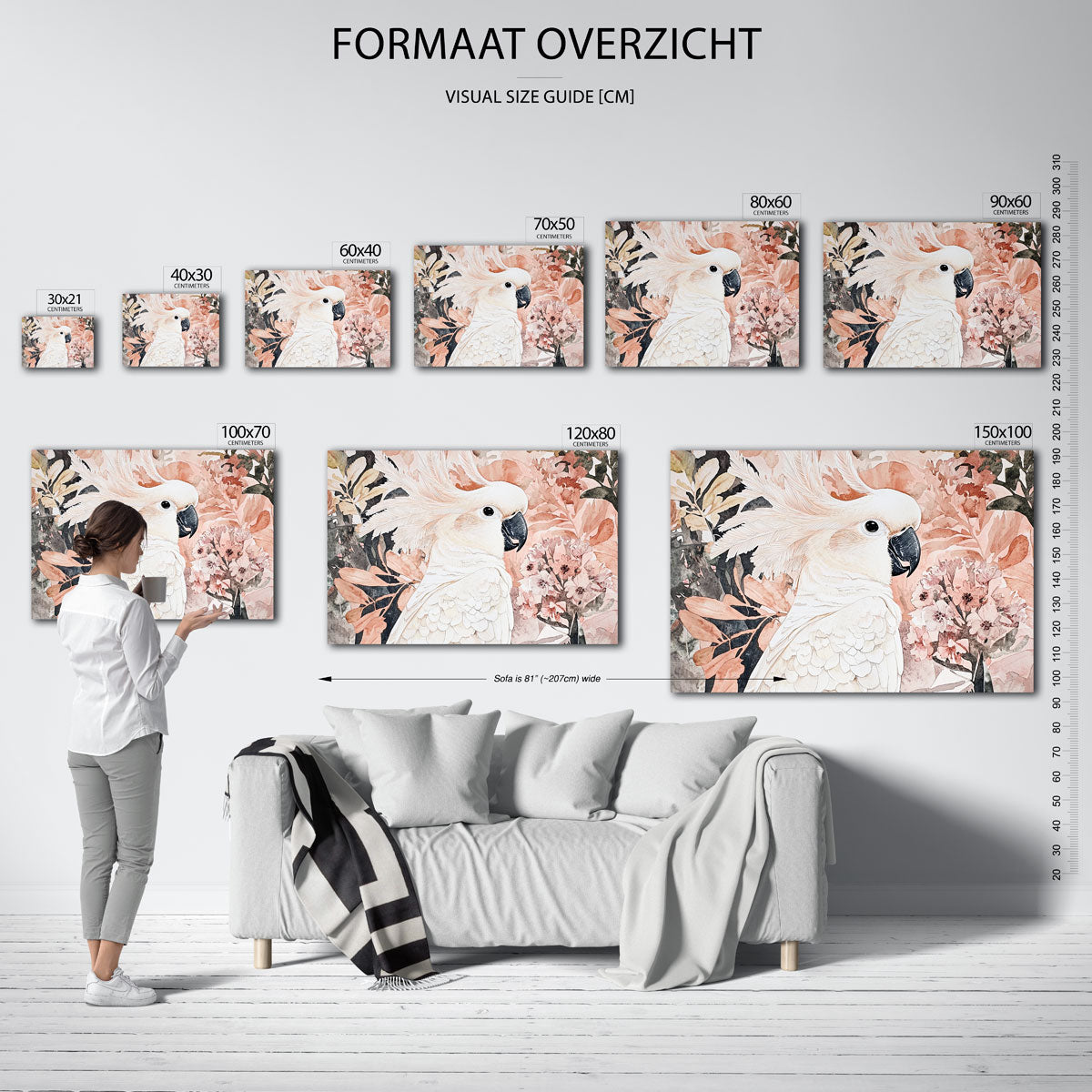 Witte papegaai – liggende muurposter met dierenthema