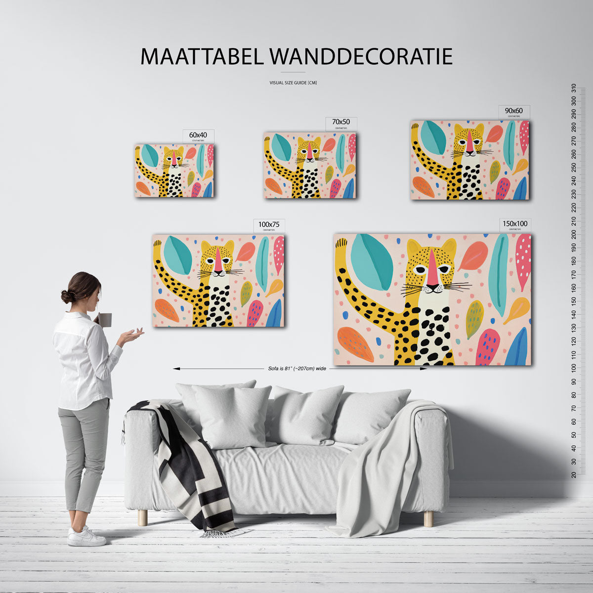 Vrolijke luipaard illustratie – Luipaard – moderne liggende wanddecoratie