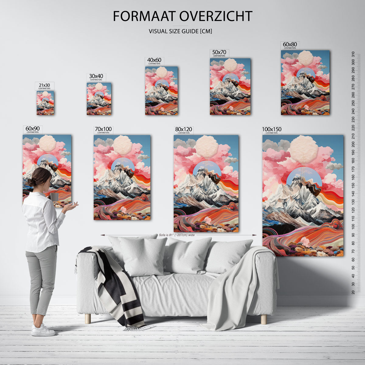 Berglandschap met kleurrijke wolken – staande muurposter met surrealistische uitstraling