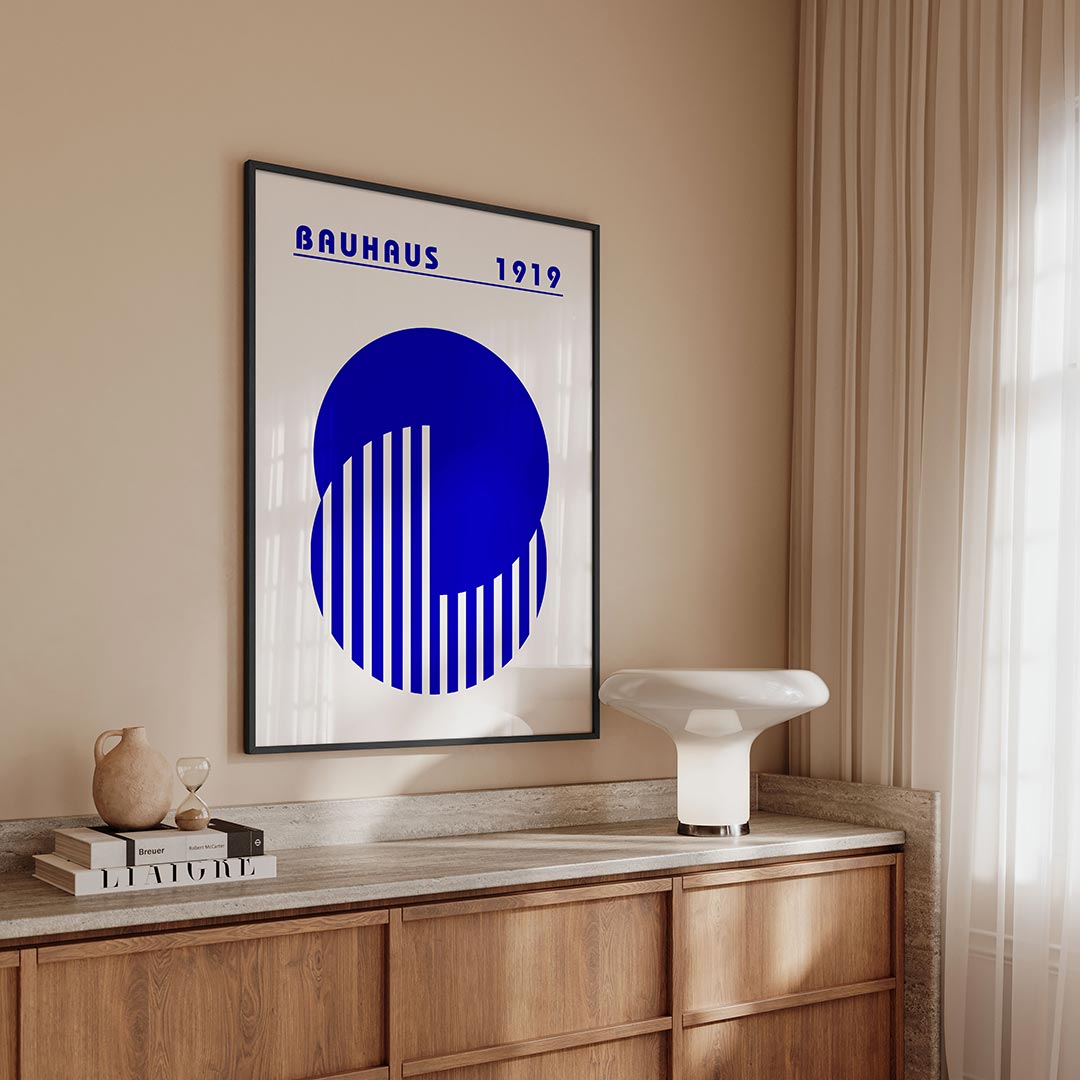Cirkels en strepen – geometrische Bauhaus poster in staand formaat