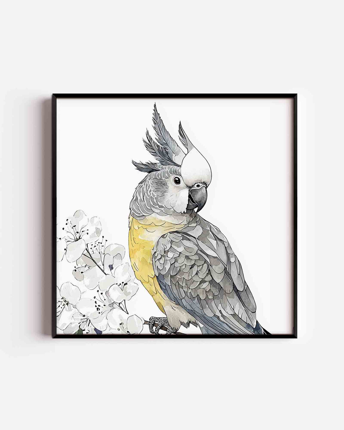 Papegaai met bloemen – vierkante dierenposter als wanddecoratie