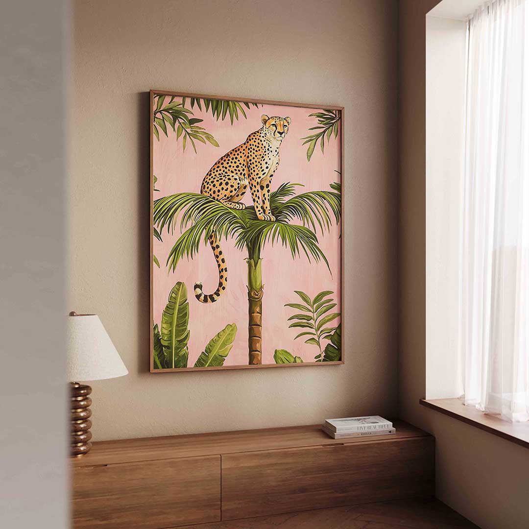 Luipaard op palm – dierenillustratie als portret poster