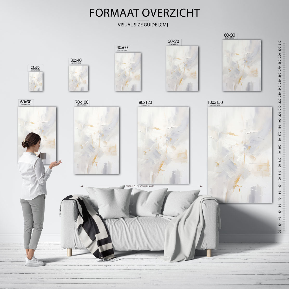 Abstracte beige en witte – staande muurposter met zachte abstracte vormen