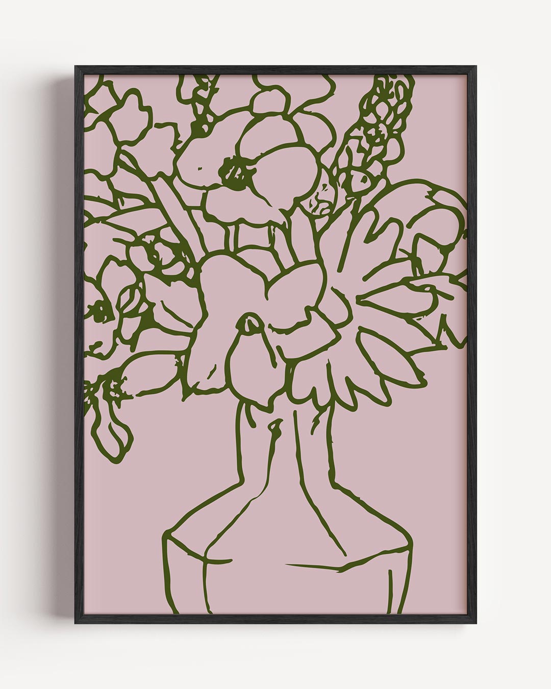 Bloemenschilderij op Roze Achtergrond – keuken portret poster als wanddecoratie