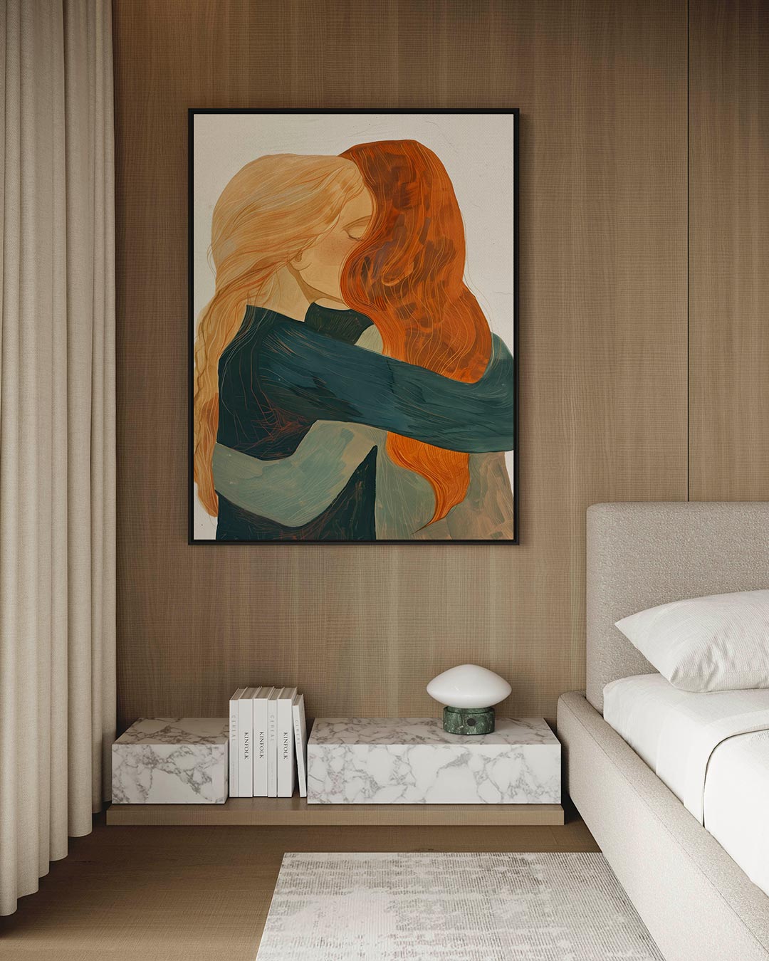 Omarmende figuren – kunstwerk op canvas, dibond of plexiglas