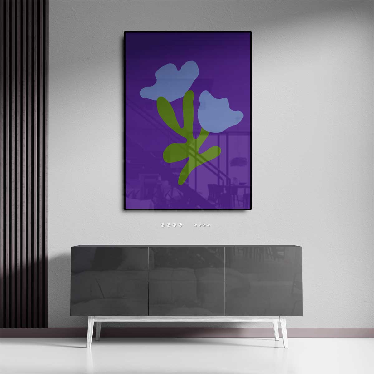 Blauwe Bloemfantasie – canvas wanddecoratie in portret formaat