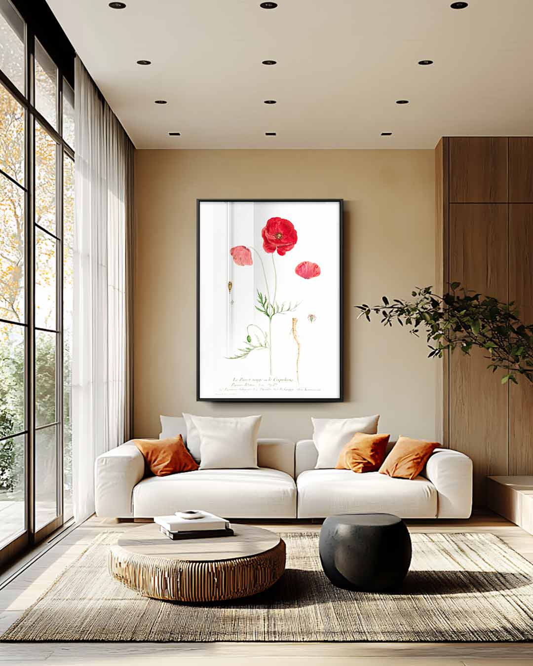 Botanische Print met Rode Klaproos – staand kunstwerk voor modern interieur