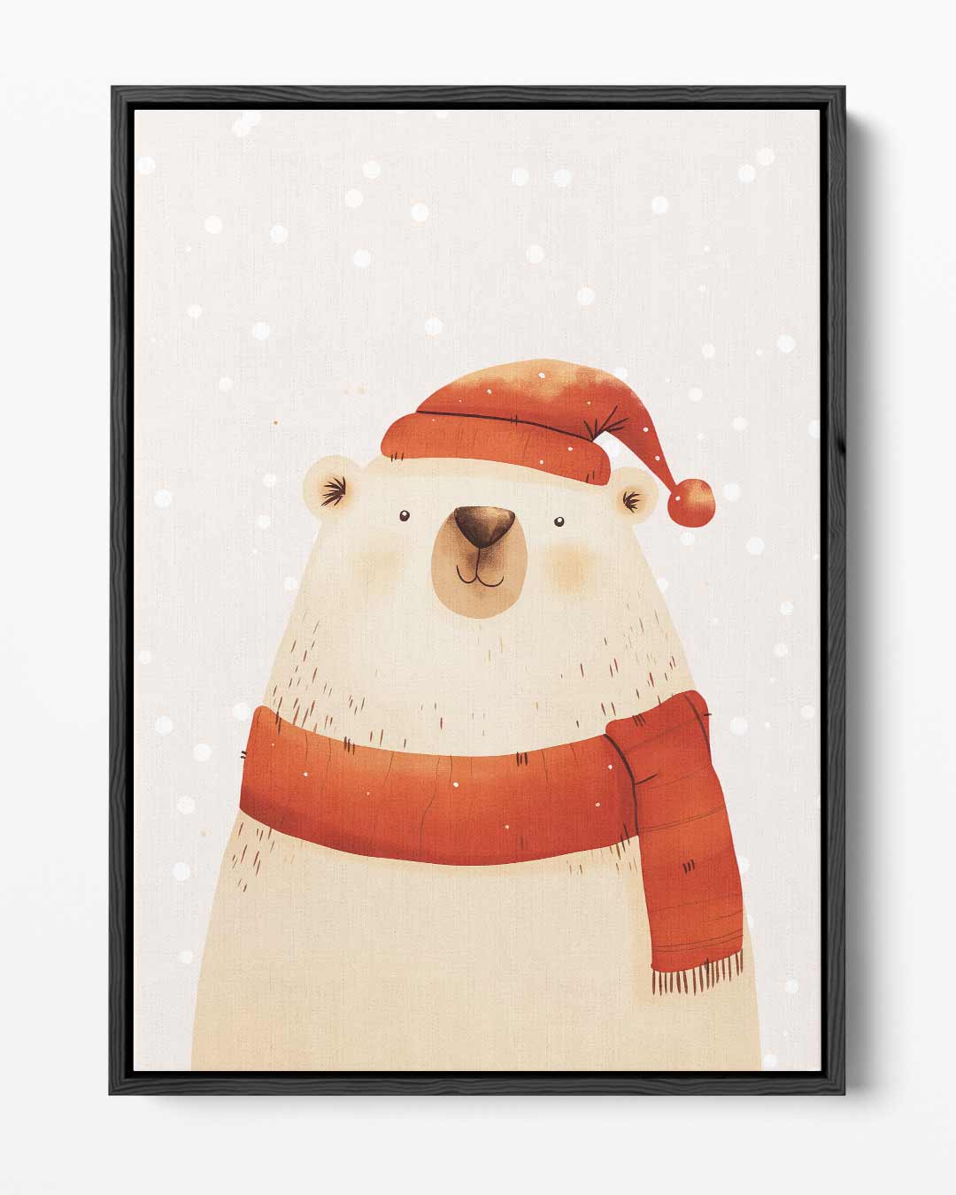 IJsbeer met kerstmuts – portret kunstwerk als wanddecoratie