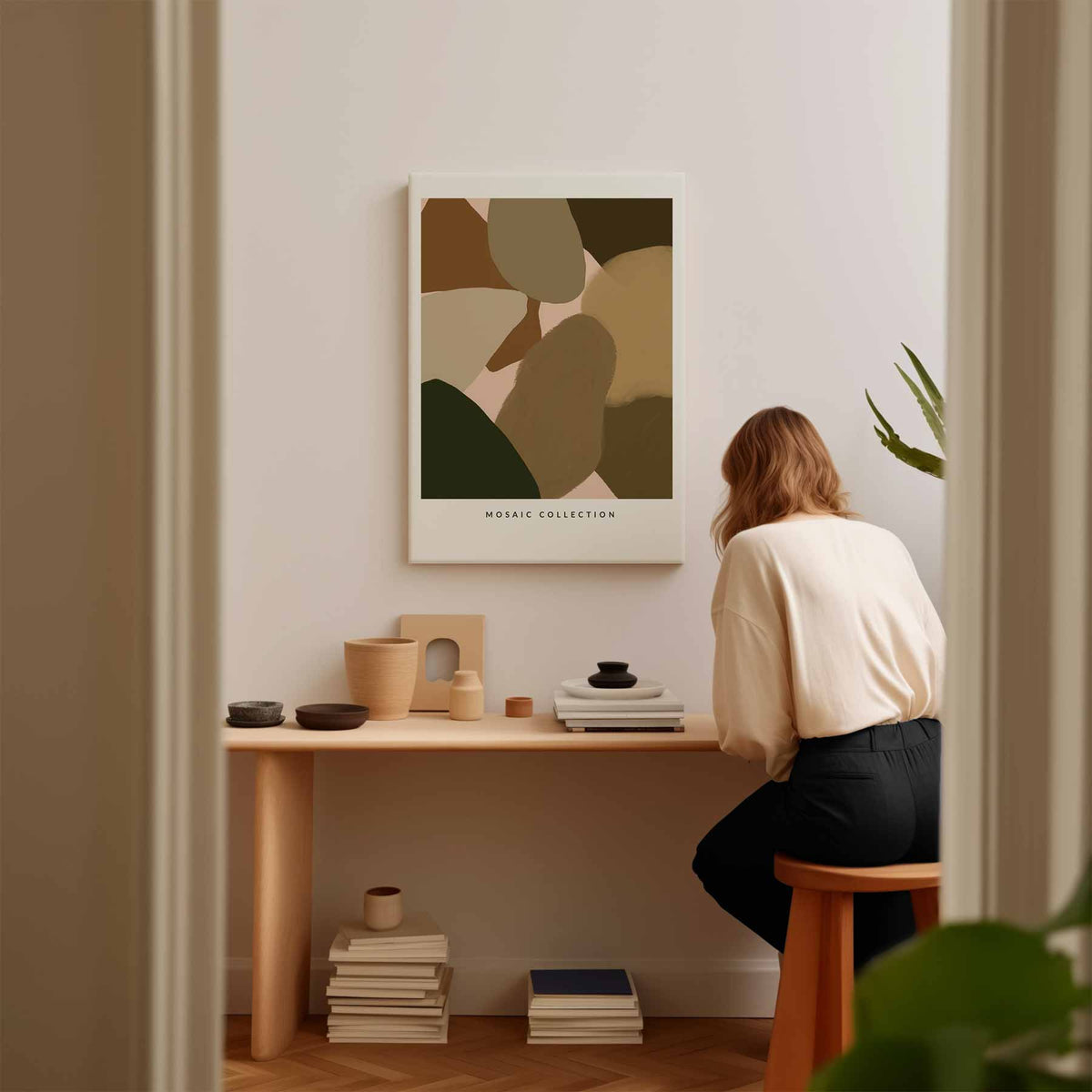 Aardse Abstracte Mozaïek – modern portret kunstwerk van WallArtistic