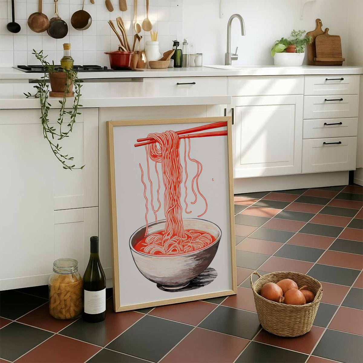 Stijlvolle Noodle Illustratie – staande muurposter voor keuken of eethoek