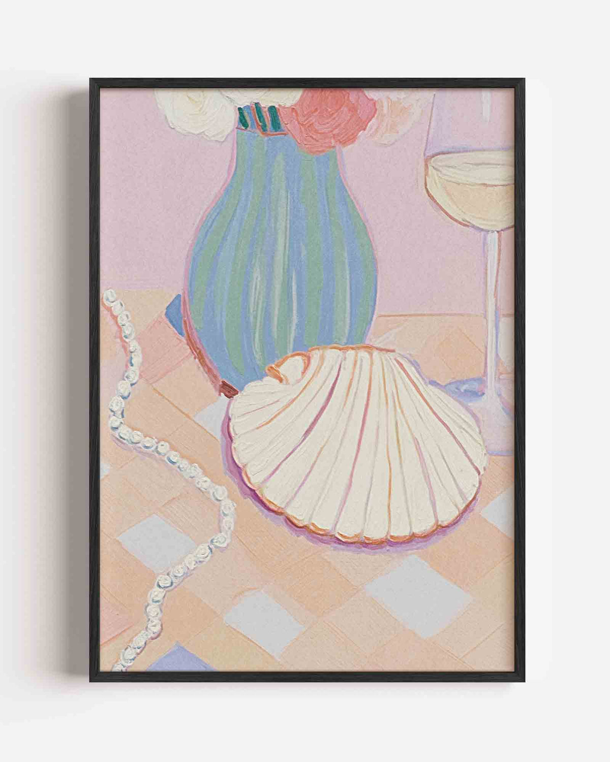 Stilleven met schelp en parels – pastel portret poster als wanddecoratie