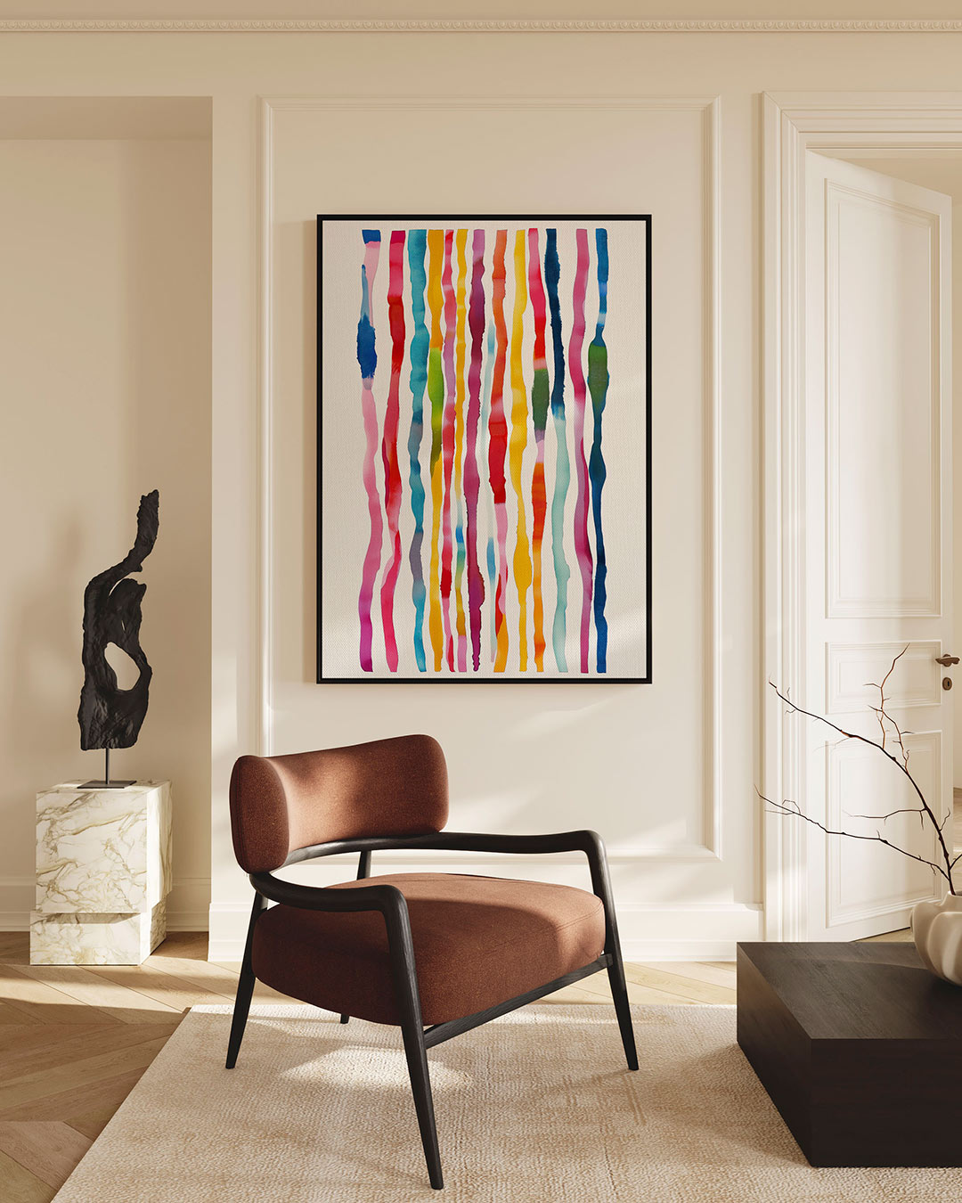 Kleurrijke verticale strepen – staand wanddecoratie kunstwerk