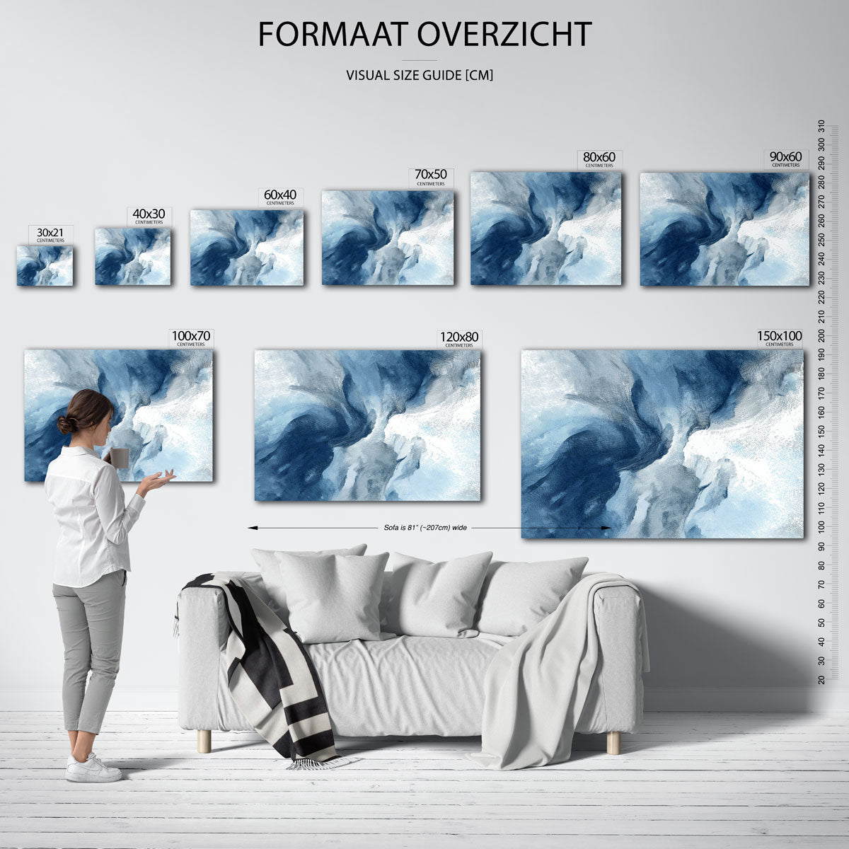 Abstracte blauwe vormen – liggende muurposter met abstracte vormen