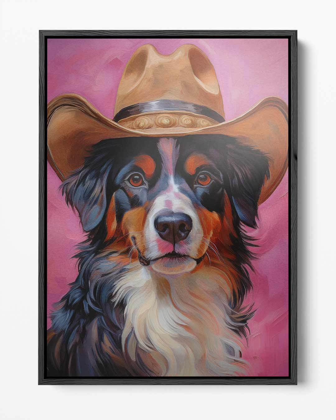 Stoere Hond met Cowboyhoed – portret kunstwerk als wanddecoratie