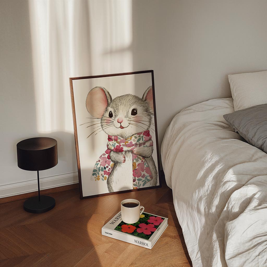 Lieve Muizenposter met Bloemensjaal – kinderposter in staand formaat