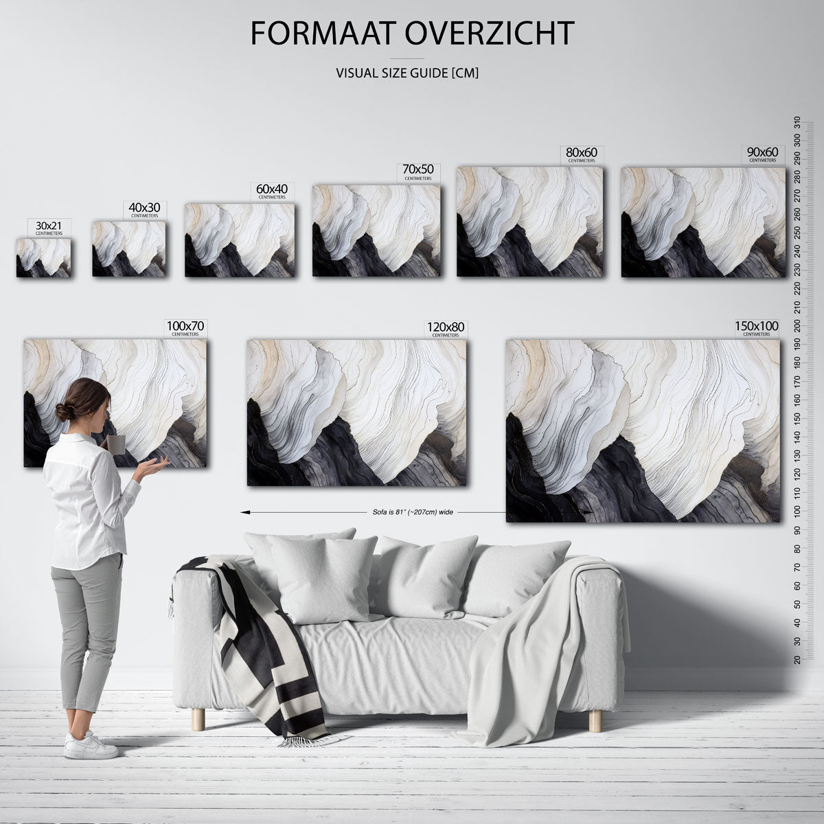 Golvende lijnen – liggende muurposter met abstracte vormen
