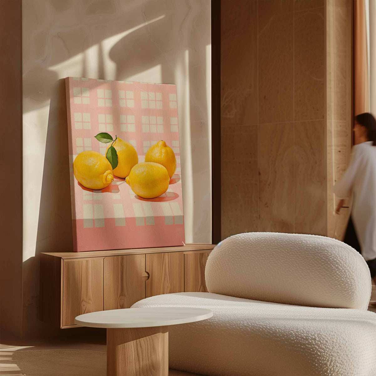 Sprankelende Citroenen op Roze – dibond kunstwerk als wanddecoratie