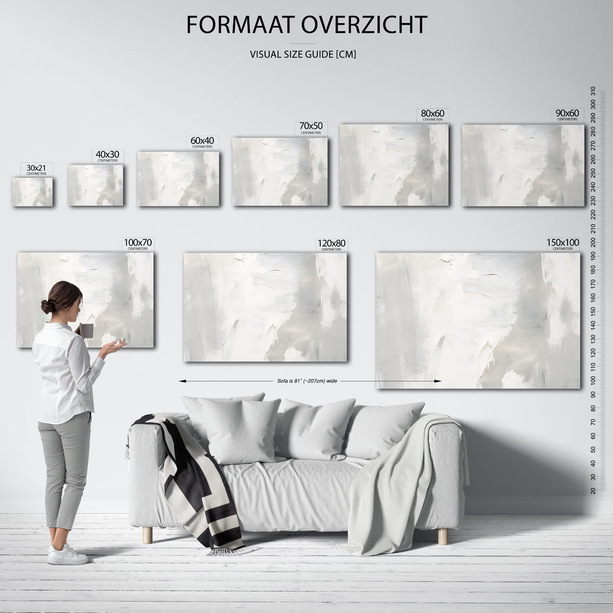 Abstracte grijze en witte – liggende muurposter met kleurrijke abstracte vormen