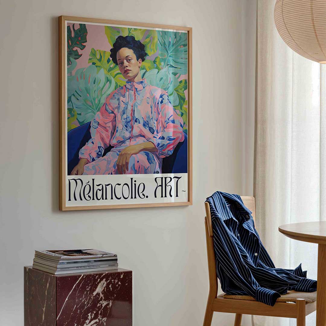 Persoon met groene bladeren – kleurrijke illustratie poster in staand formaat