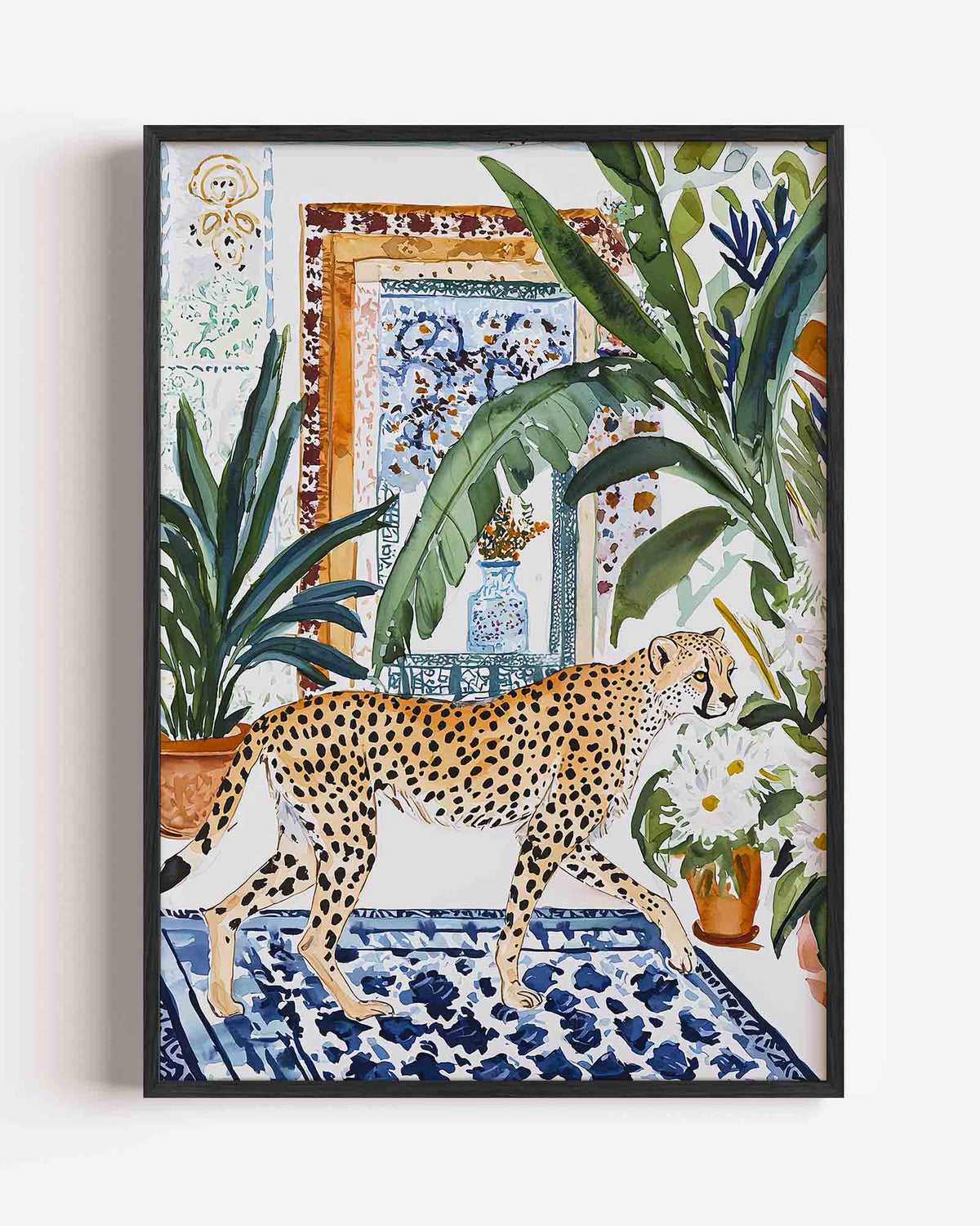 Luipaard en planten – dieren portret poster als wanddecoratie