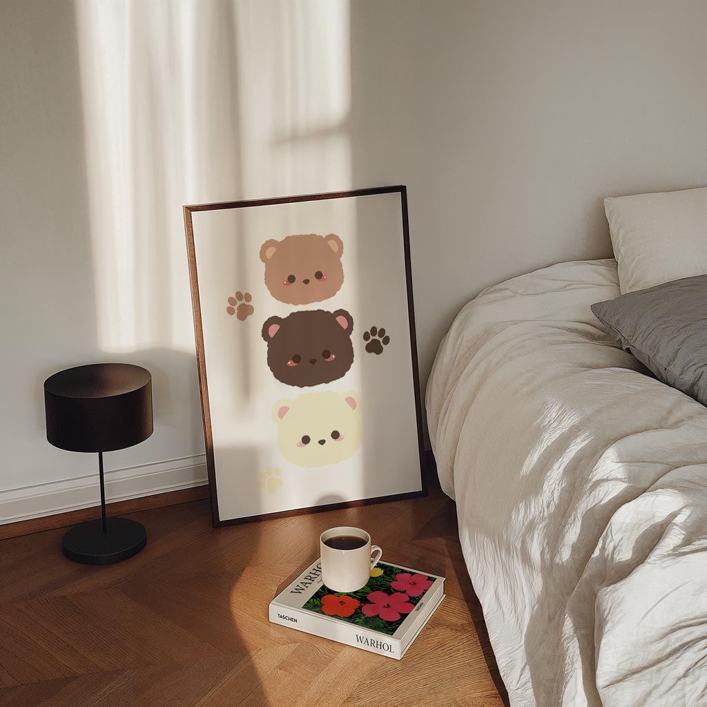 Schattige Beertjes Wandposter – staande kinderkamer wanddecoratie van WallArtistic