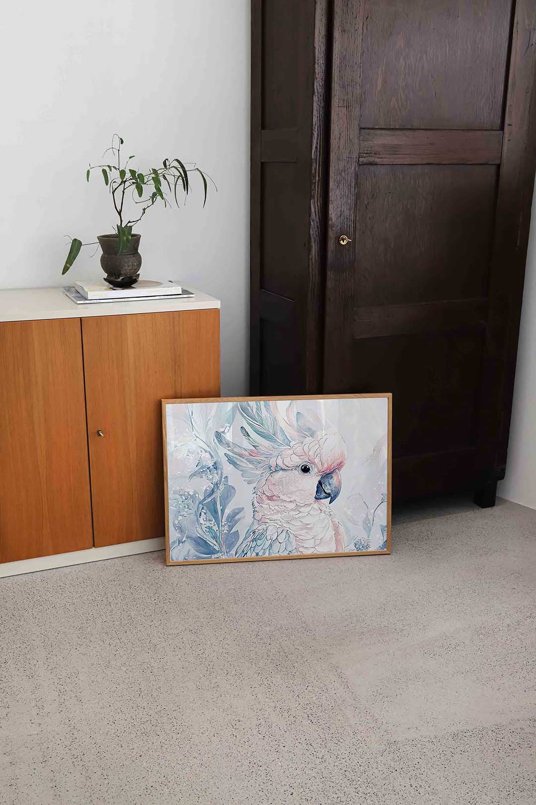 Papegaai met bladeren – dierenillustratie als landscape poster