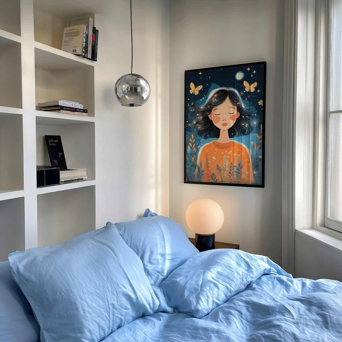 Dromerige Nachtvlinder – speelse wandkunst als portret kinderposter