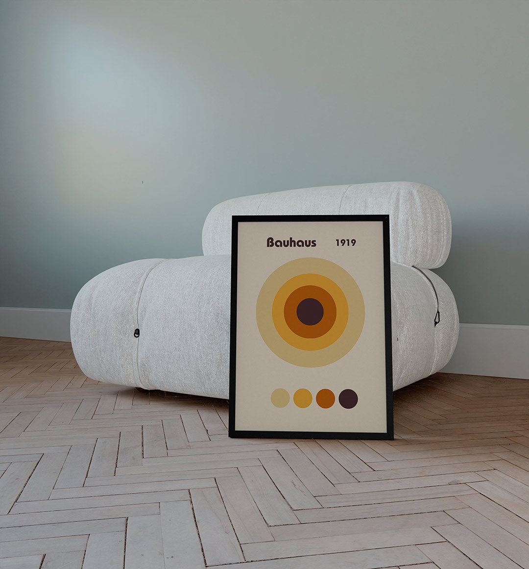 Cirkelvormen en kleur – staande Bauhaus poster voor aan de muur